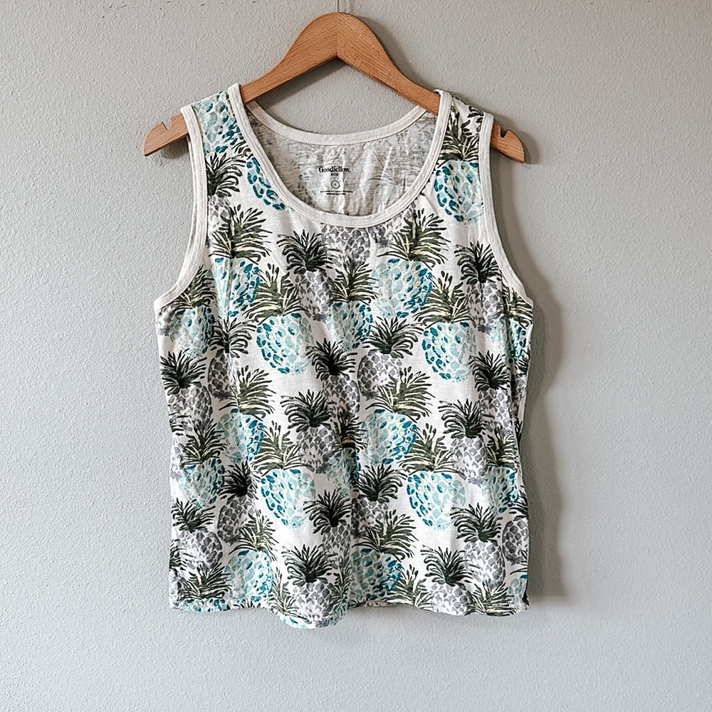 Goodfellow Men's Large White/Blue/Gray Pineapple Tank Top Large
